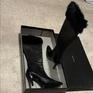 Valerie Stevens Sleek Black Fur-Trimmed Heeled Boots